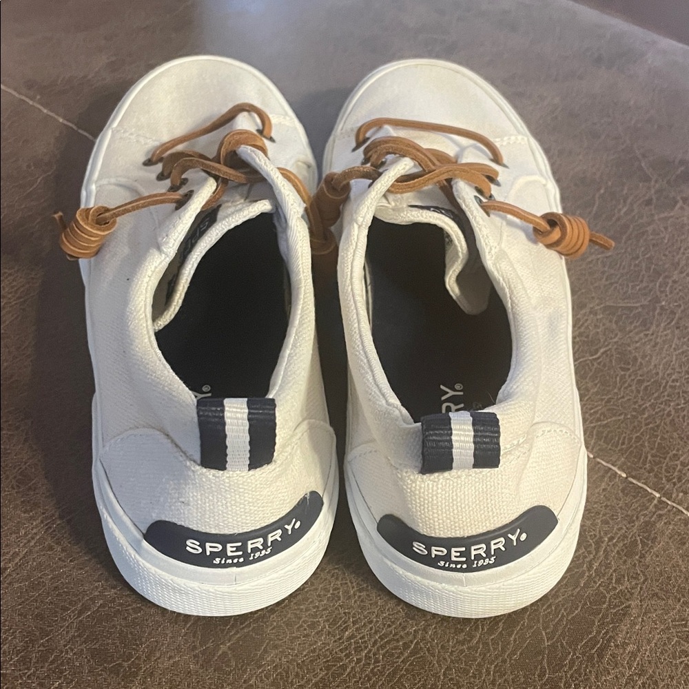 Sperry Topsiders Cream Canvas with Tan Leather Laces - Like New! Size 7 - Picture 4 of 12